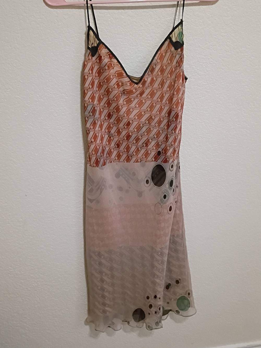 Max Studio Peach and Cream Abstract Slip Midi Dress